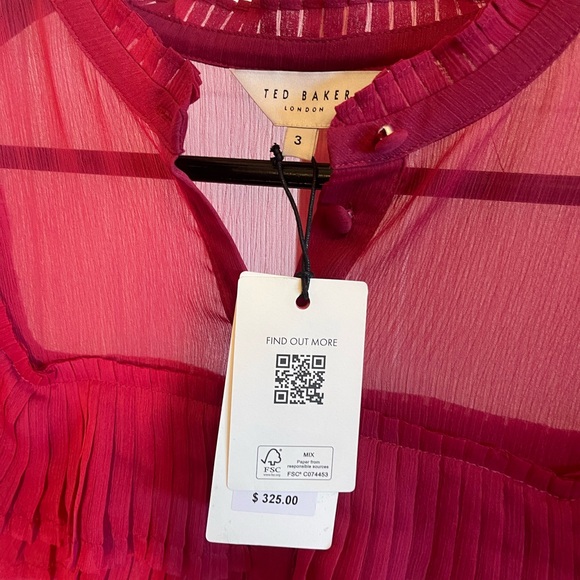 Ted Baker Size 3 Asymmetrical Tiered Long Sleeve Dress, Ruffle, Button dress. - Picture 6 of 6